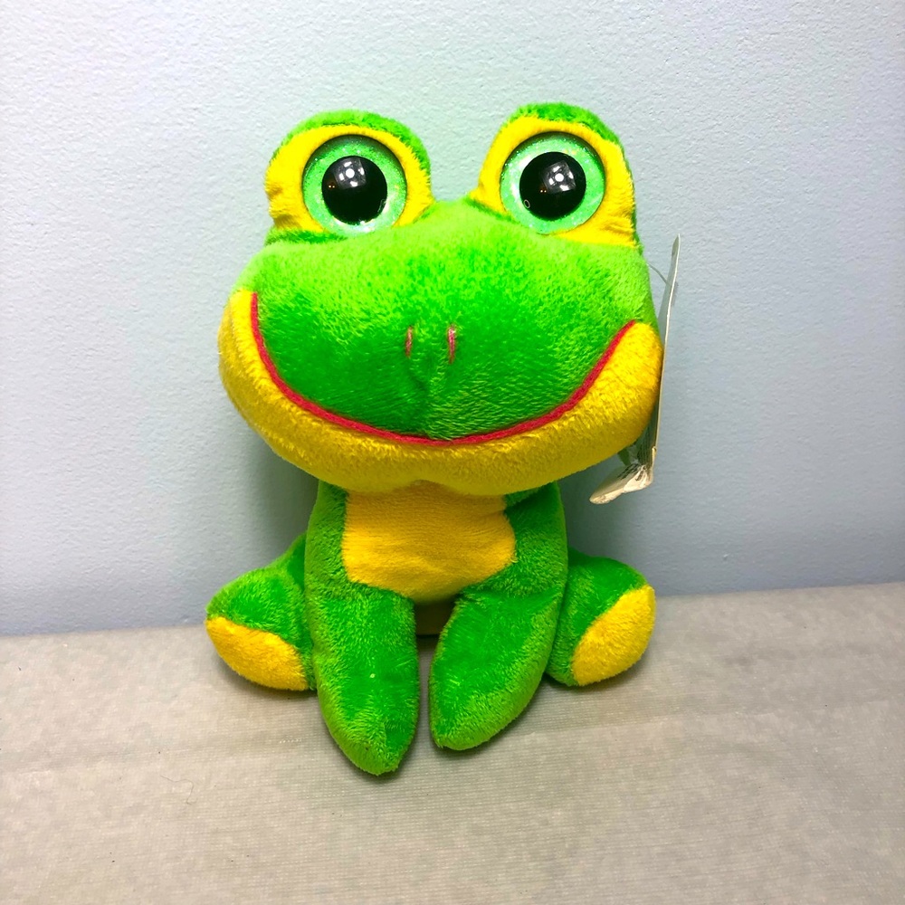 Sitting Frog Green And Yellow Big Sparkling Green Eye Play Day 7 Inches